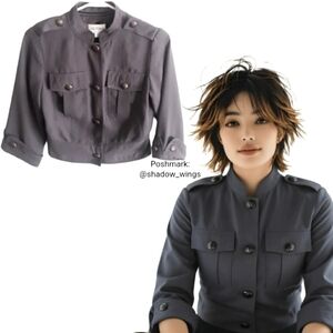 Alice Temperly Cropped Military Jacket - Sz Small Gray Button Front Jacket